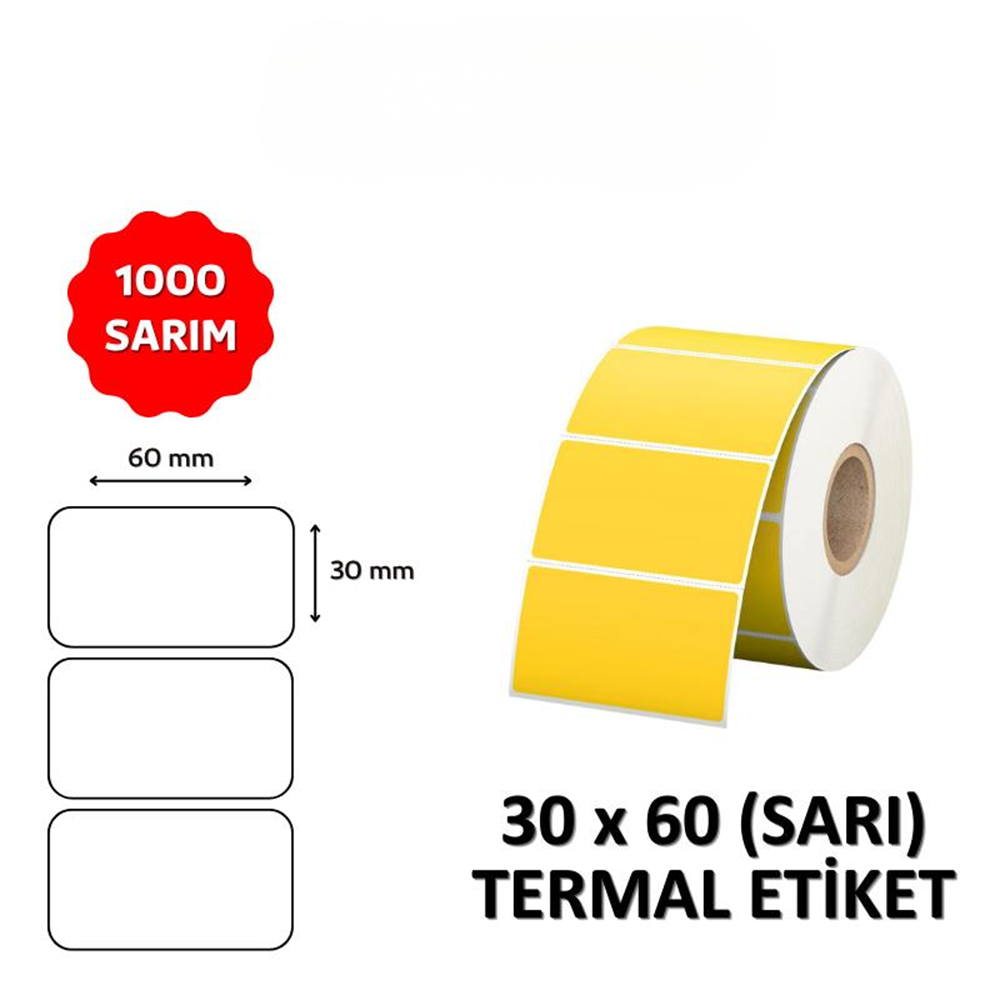 OKUR Barkod Etiketi 30x60 Termal SARI - 1000 Adet