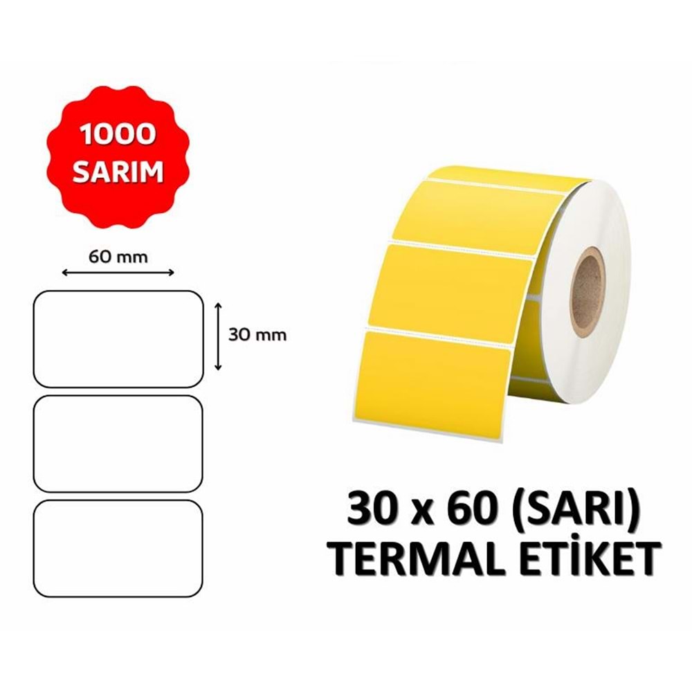 OKUR Barkod Etiketi 30x60 Termal SARI - 1000 Adet