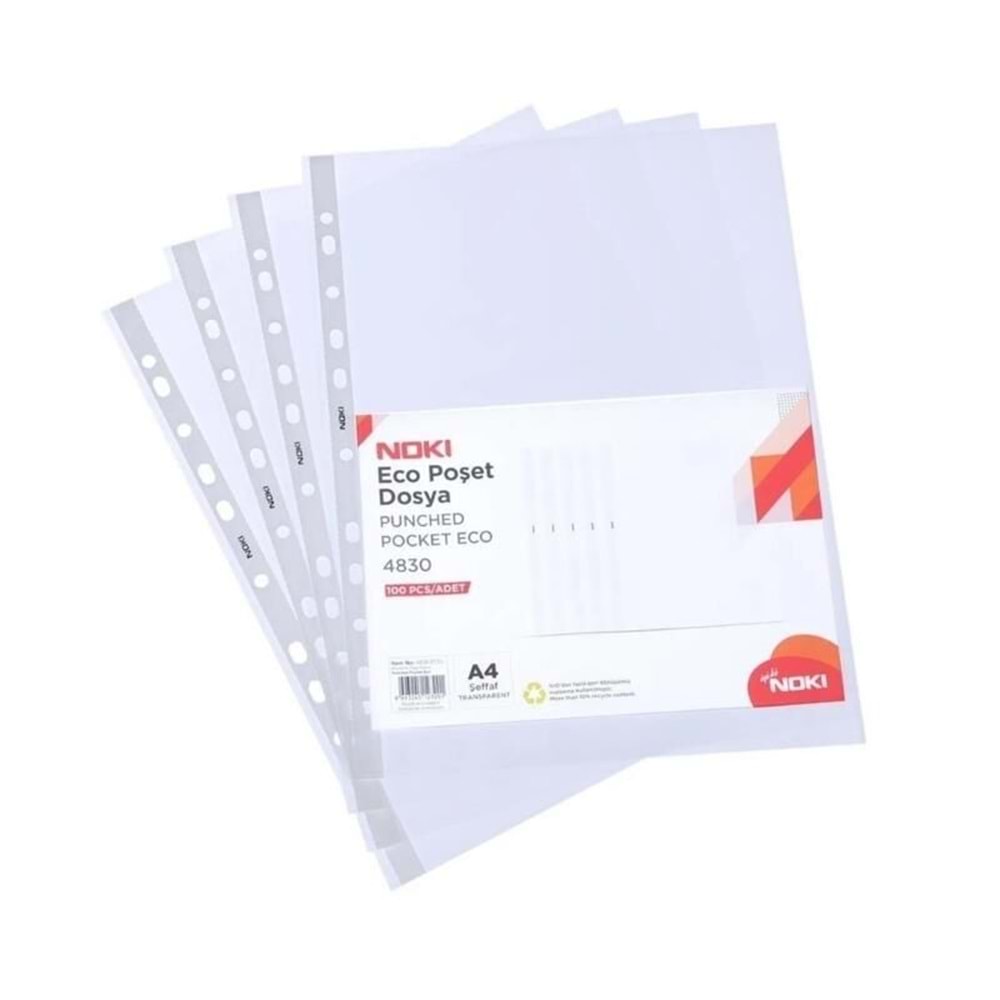 Noki Föy Dosya A4 Şeffaf Eco 40 Micron 100'lü Paket - 4830-ECO