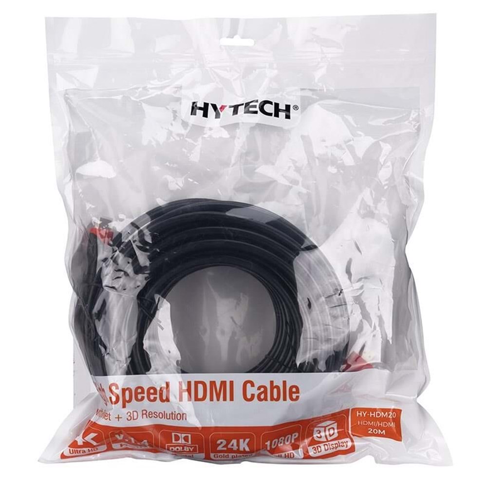 Hytech HDMI Kablo 1.4V 3D Altın Uçlu 20 Metre (HY-HDM20)