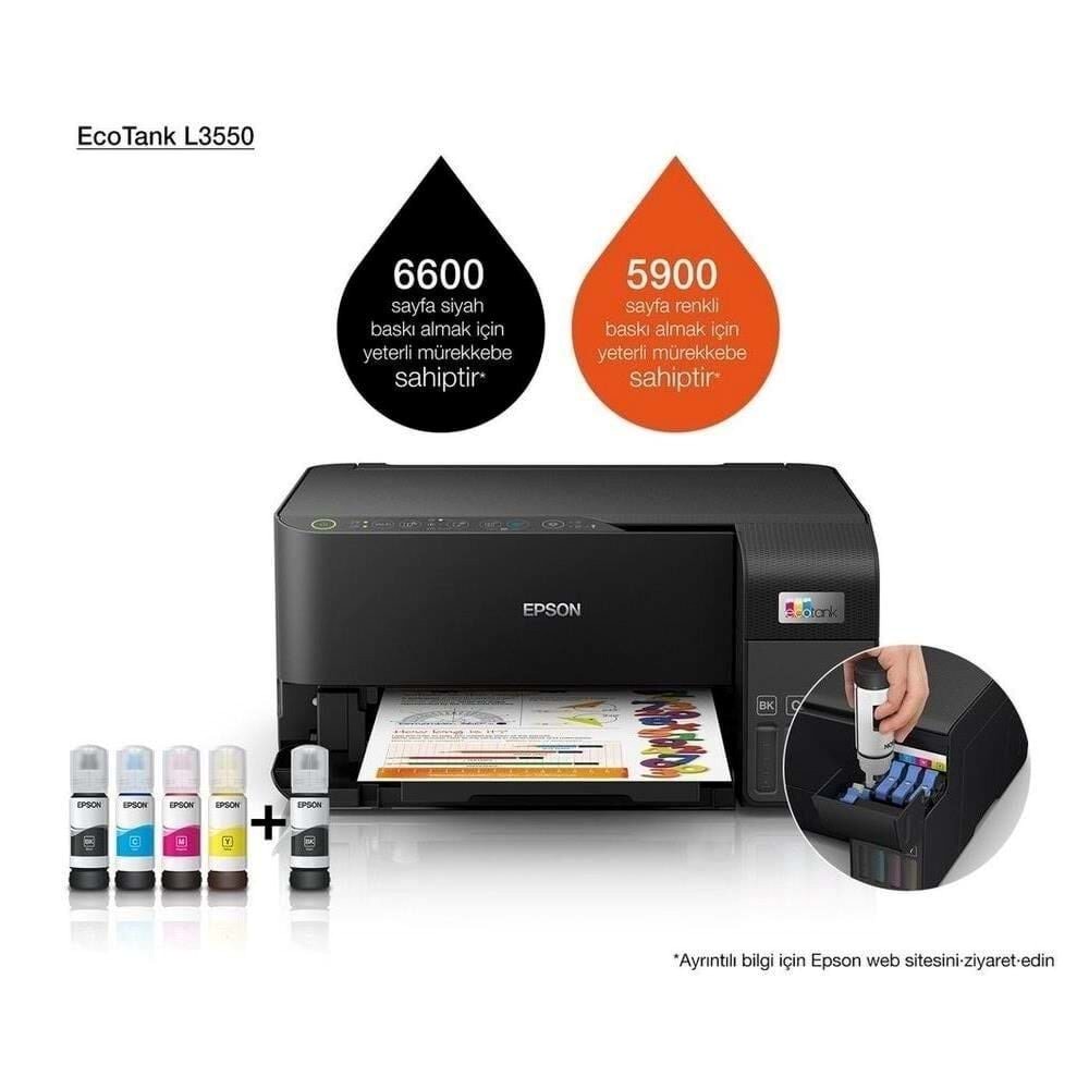 EPSON L3550 Renkli Mürekkep Tanklı Çok Fonksiyonlu Yazıcı (Muadil Mürekkepli)