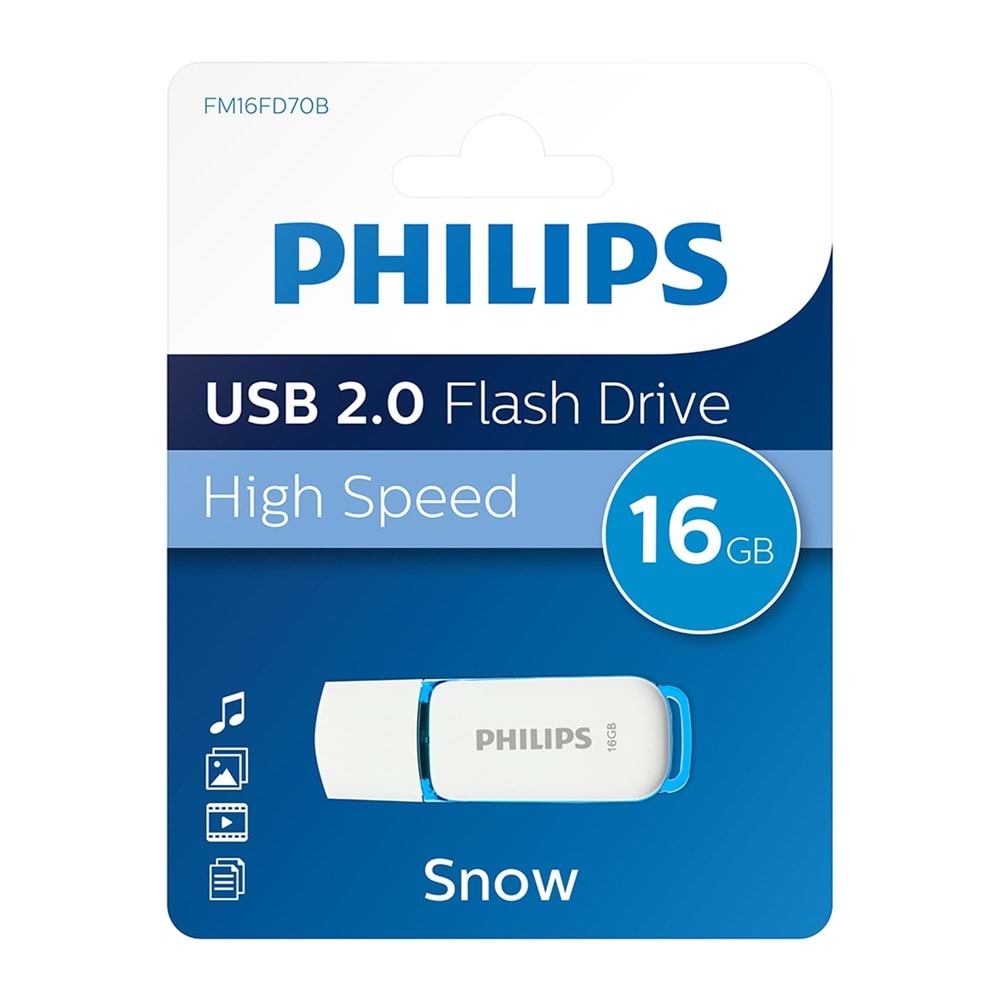 PHILIPS 16GB USB Bellek, 2.0 Snow Mavi/Beyaz - M16FD70B/00