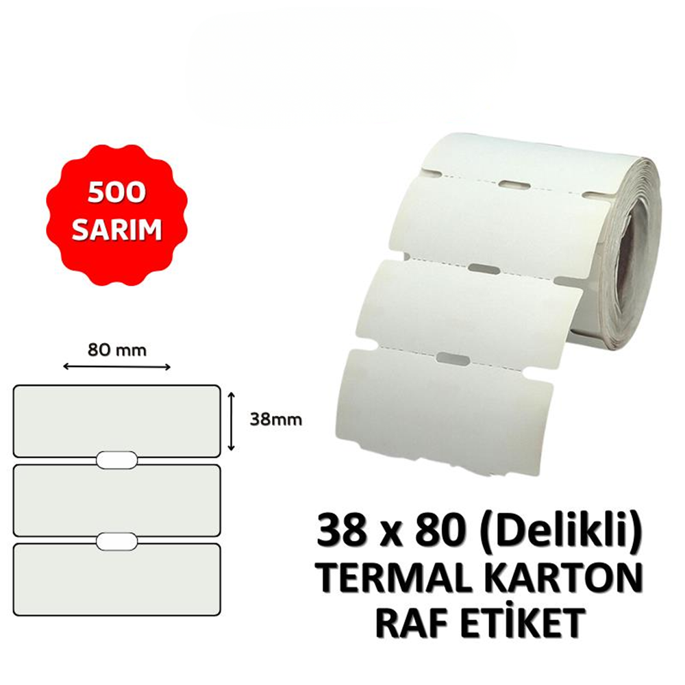 OKUR Termal Karton Raf Etiketi 38x80mm DELİKLİ - 500 Adet