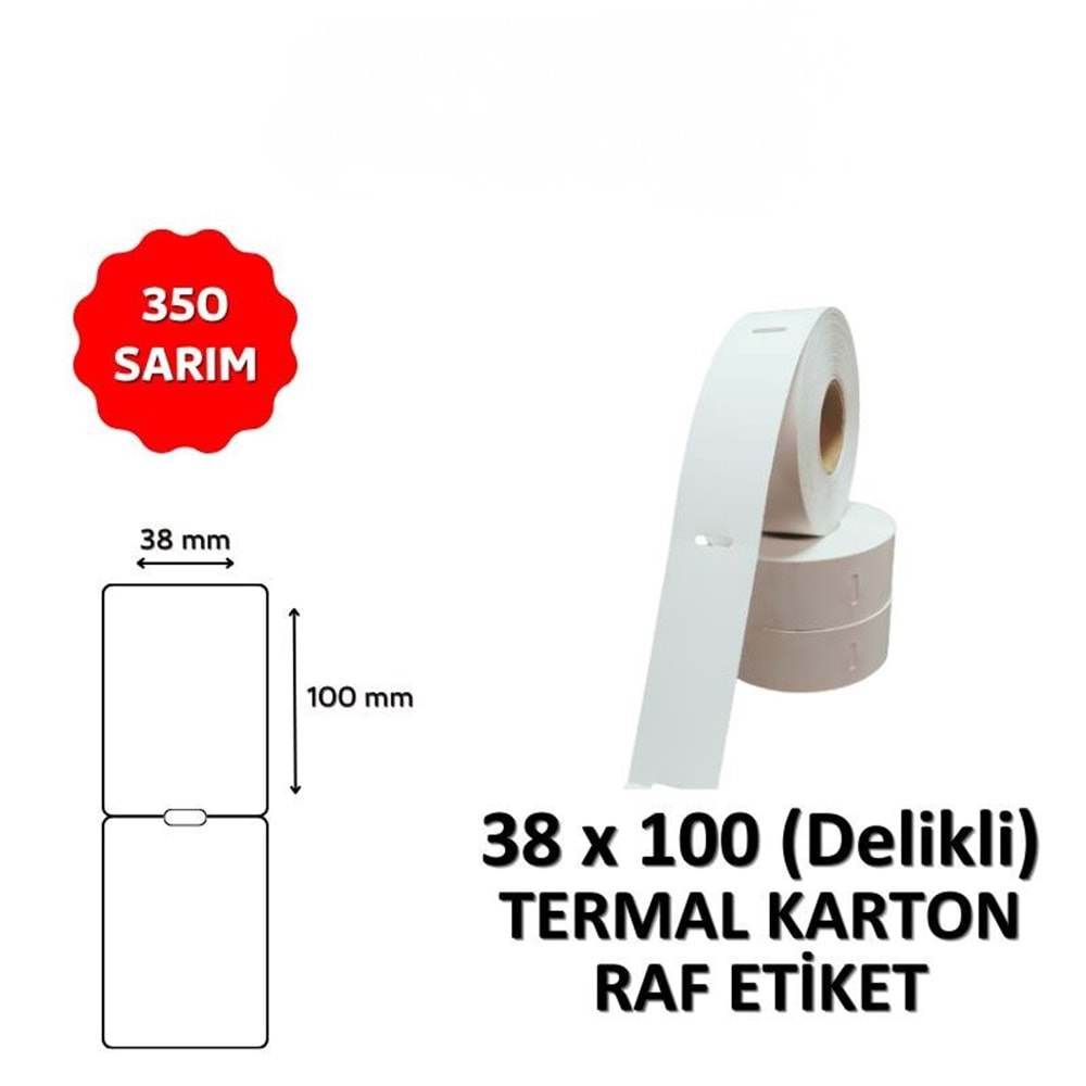 OKUR Termal Karton Raf Etiketi 38mm x 100mm DELİKLİ - 350 Adet