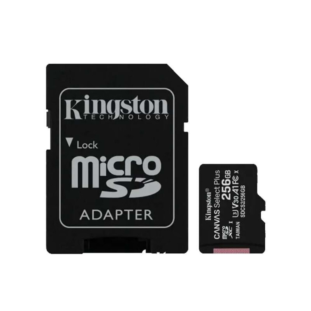 Kingston 256GB Canvas Select Plus Gen3 Micro SDXC 100MB/s A1 Hafıza Kartı, SDCS3/256GB