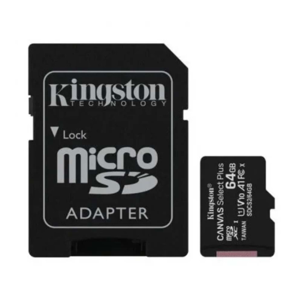 Kingston 64GB Canvas Select Plus Gen3 Micro SDXC 100MB/s A1 Hafıza Kartı, SDCS3/64GB