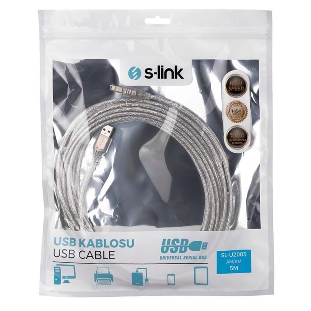 S-Link USB Yazıcı Kablosu 5 Metre - SL-U2005
