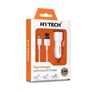 Hytech HY-X44 iPhone Lightning Kablolu 3.4A Hızlı Şarj 2 USB Beyaz Araç Şarj Cihazı
