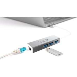 Inca USB Girişli 4 Port Usb 3.0 Çoklayıcı Hub + Ethernet RJ45 Mulitiplexer