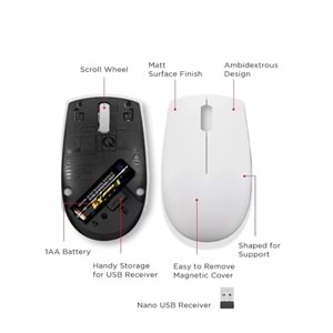 Lenovo Kablosuz Mouse 300 Wireless Beyaz