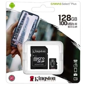 Kingston 128GB Canvas Select Plus Gen3 Micro SDXC 100MB/s A1 Hafıza Kartı, SDCS3/128GB