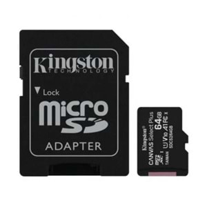 Kingston 64GB Canvas Select Plus Gen3 Micro SDXC 100MB/s A1 Hafıza Kartı, SDCS3/64GB