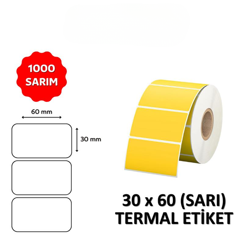 OKUR Barkod Etiketi 30x60 Termal SARI - 1000 Adet