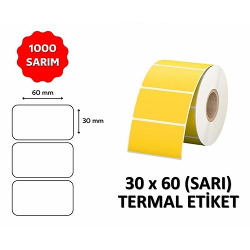 OKUR Barkod Etiketi 30x60 Termal SARI - 1000 Adet