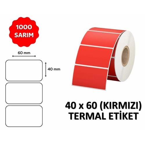 OKUR Barkod Etiketi 40x60 Termal KIRMIZI - 1000 Adet