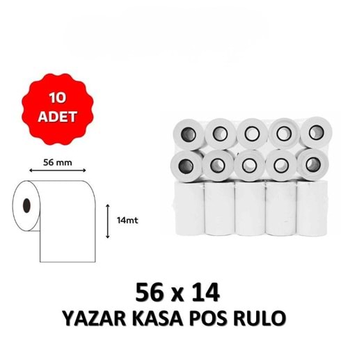 OKUR Yazar Kasa Pos Rulosu 56mm x 14mt - 10 Adet