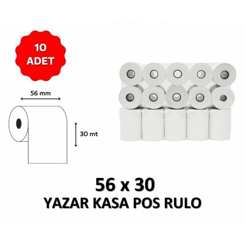 OKUR Yazar Kasa Pos Rulosu 56mm x 30mt - 10 Adet