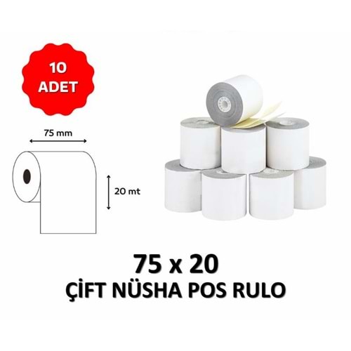 OKUR Çift Nüsha Pos Rulo 75mm x 20mt - 10 Adet