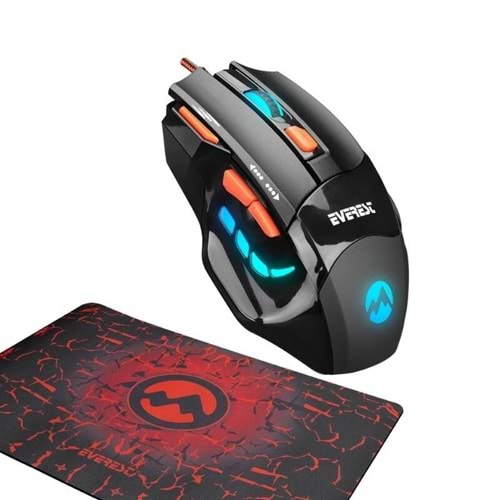 Everest SGM-X7 Oyuncu Mouse Siyah, Makrolu 7200dpi +Gaming Mouse Pad