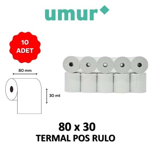 UMUR Termal Pos Rulo 80mm x 30mt - 10 Adet