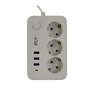 FLY FLY-3406-01 Akım Korumalı Priz 3'lü, Anahtarlı, 2 Metre, 3 USB 2.1A Şarj Çıkışı