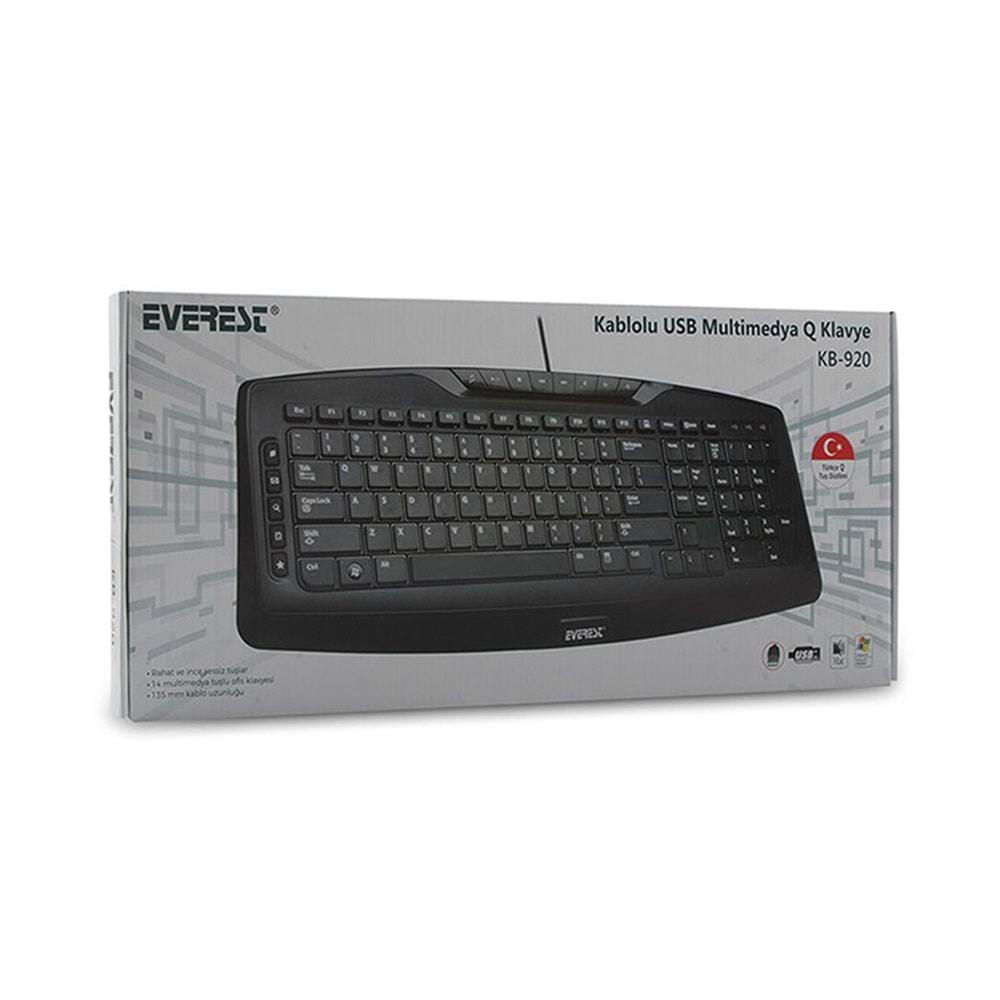 Everest KB-920 Klavye Ofis Full Boy Multimedia USB Q TR