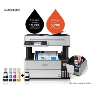 Epson L6490 Renkli Mürekkep Tanklı Yazıcı, Tarayıcı, Fotokopi, Fax, Wi-Fi, LAN, ADF, Dubleks, Beyaz