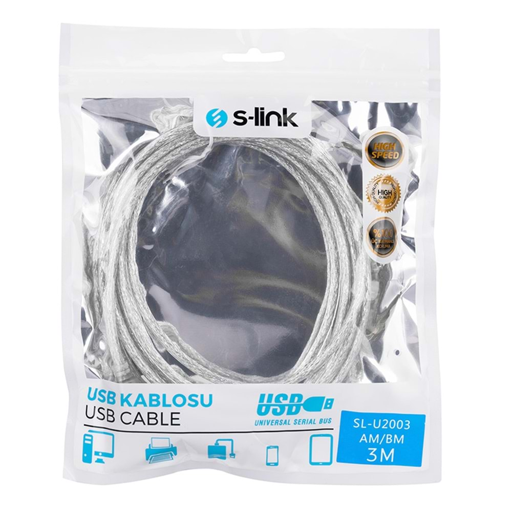 S-Link USB Yazıcı Kablosu 3 Metre - SL-U2003