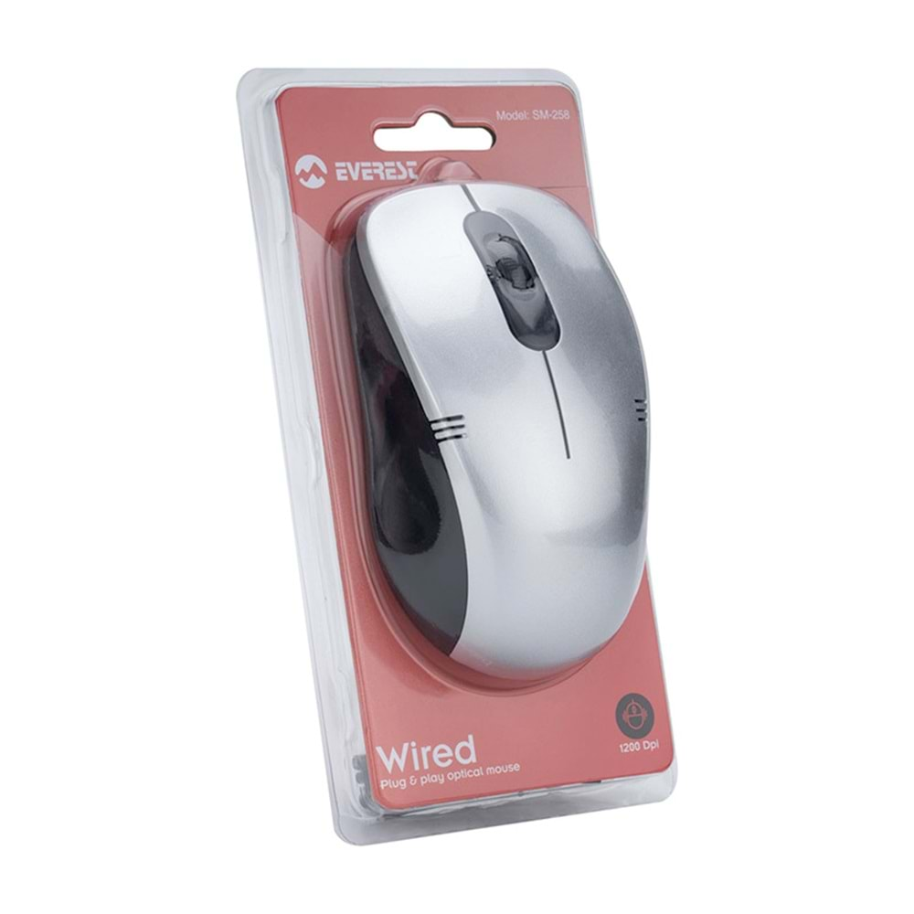 Everest SM-258 Kablolu USB Mouse Gümüş