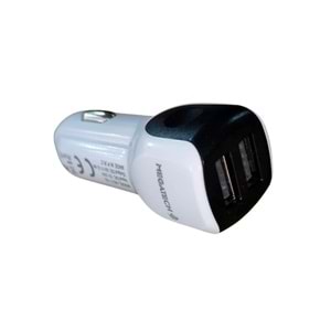 Megatech T05 Araç Çakmaklık Şarj Cihazı, 2 USB, 3.4A, Beyaz
