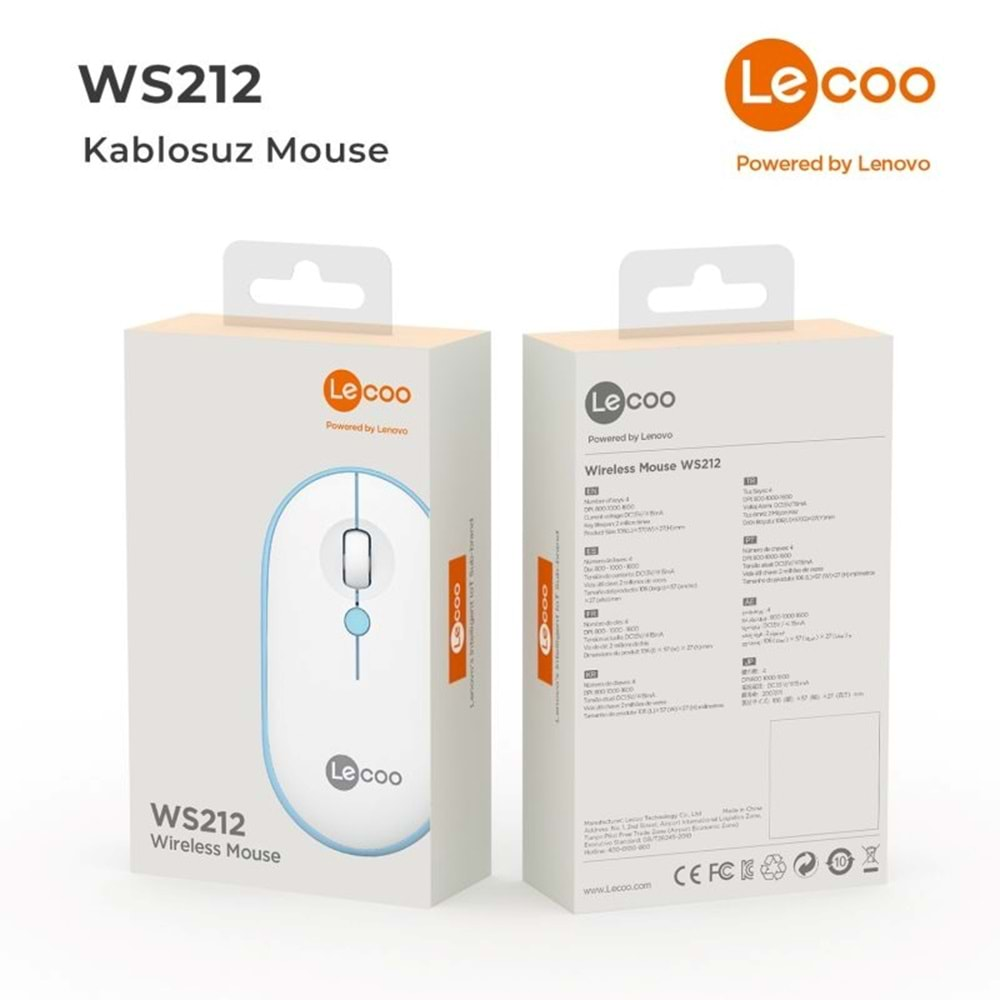 Lenovo Lecoo WS212 Kablosuz Mouse Beyaz & Mavi